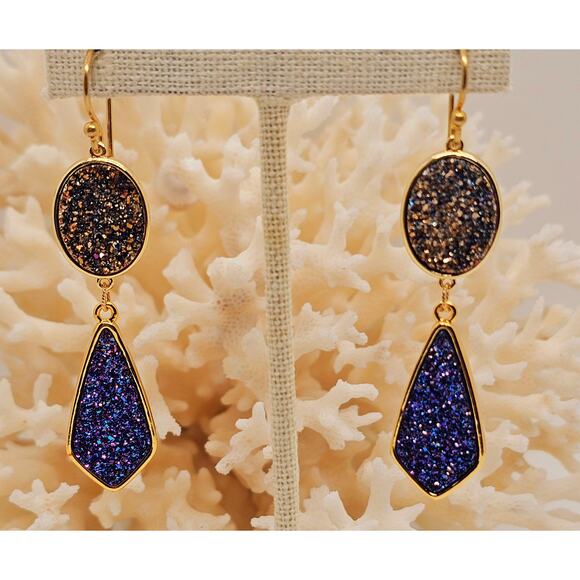 Natural Druzy Gold Filled Drop Earrings **2 Colors Avail.*** - Picture 4 of 9